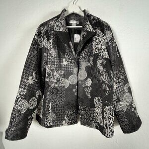 Christopher & Banks Womens Black White Jacquard Patchwork Jacket XL Pockets New